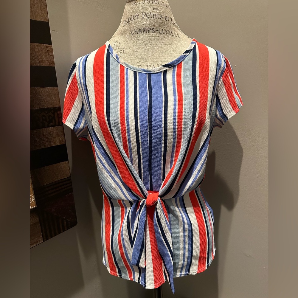 Tiffany & Grey Striped Nautical Tie Top EUC
